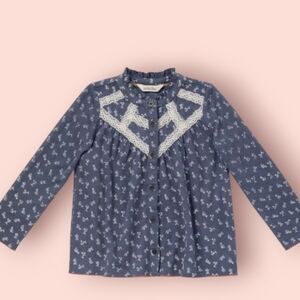 New Matilda Jane Top Jemma Textured Crochet Lace Blue Shirt Girls size 10